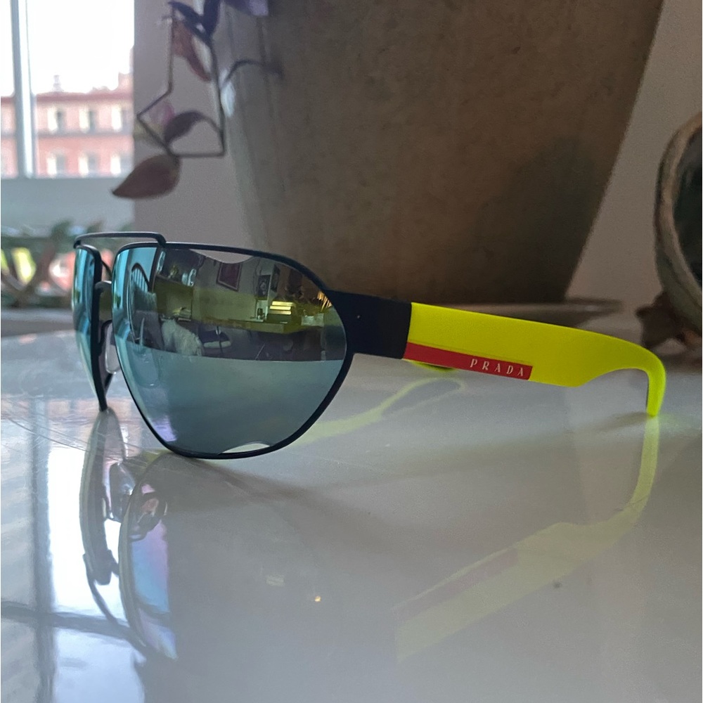 Prada metal Sport aviators Sunglasses fluorescent Yellow Mirror Lens Unisex